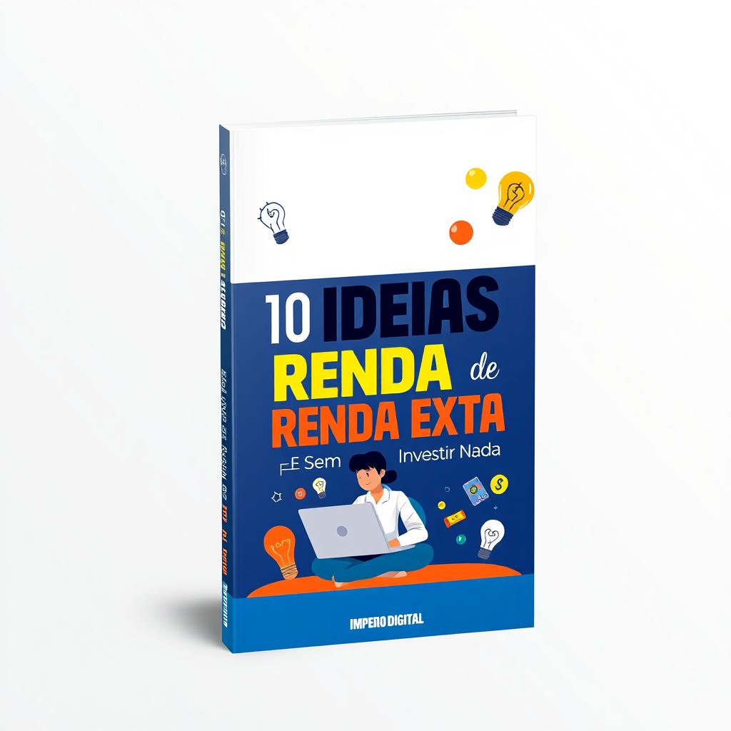 A persuasive e-book cover design for '10 Ideias de Renda Extra Sem Investir Nada' by Império Digital