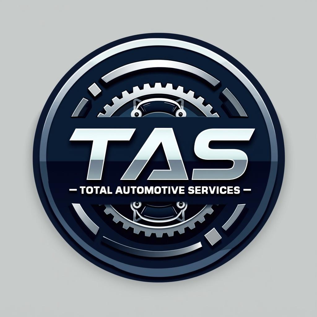 A beautiful, clean logo design for "TAS - Total Automotive Services" featuring modern typography and a sleek aesthetic