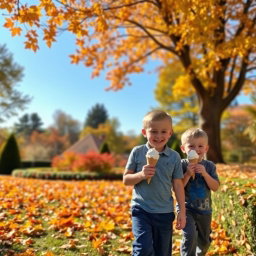 A serene autumn garden scene with colorful fall foliage