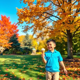 A serene autumn garden scene with colorful fall foliage