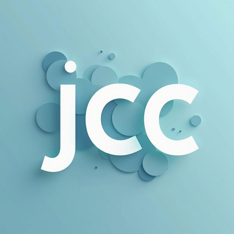 A beautiful, simplistic logo design for 'JCC' on a light blue background