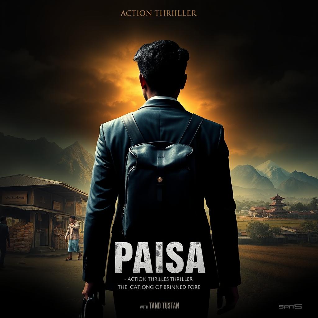 A captivating movie poster for an action thriller titled 'Paisa'