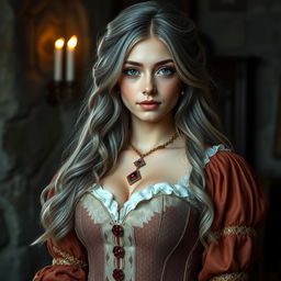 A busty and beautiful cleric girl, slender build, of European descent
