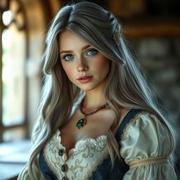 A busty and beautiful cleric girl, slender build, of European descent