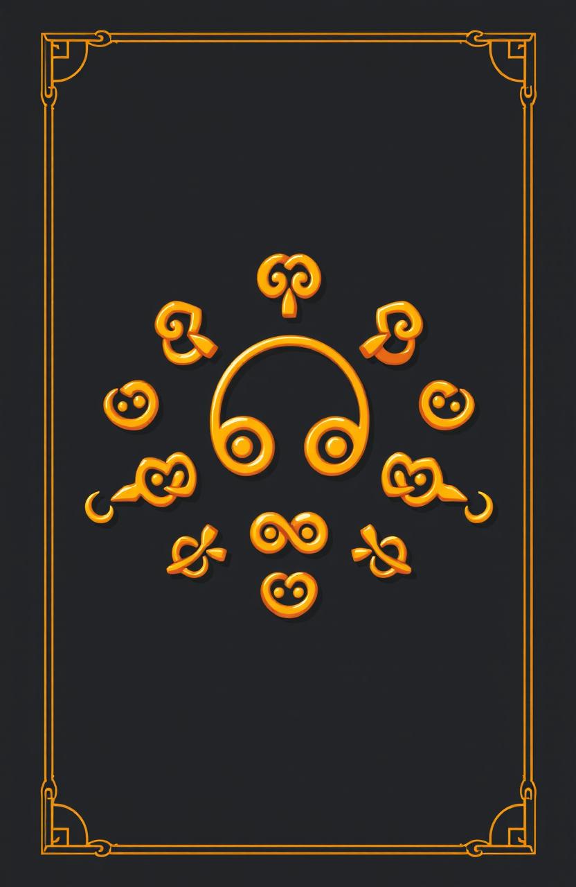 An A4 book cover design featuring flat cartoon-style golden Celtic runes prominently arranged in a visually appealing manner