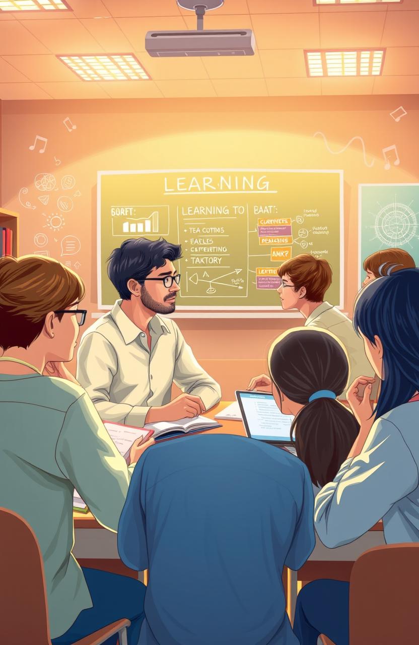 An educational illustration showcasing the concepts of learning theory, critical thinking, and reasoning