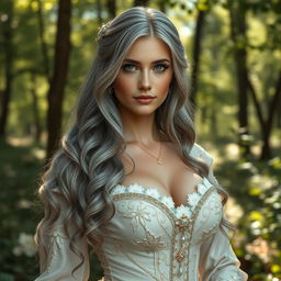 A busty, beautiful cleric, slender European girl with very large, tender push-upped breasts