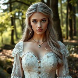 A busty, beautiful cleric, slender European girl with very large, tender push-upped breasts