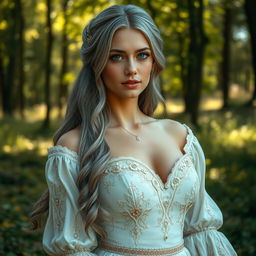 A busty, beautiful cleric, slender European girl with very large, tender push-upped breasts