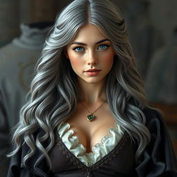 A beautiful European cleric girl with an alluring appearance, featuring very large, tender push-up breasts