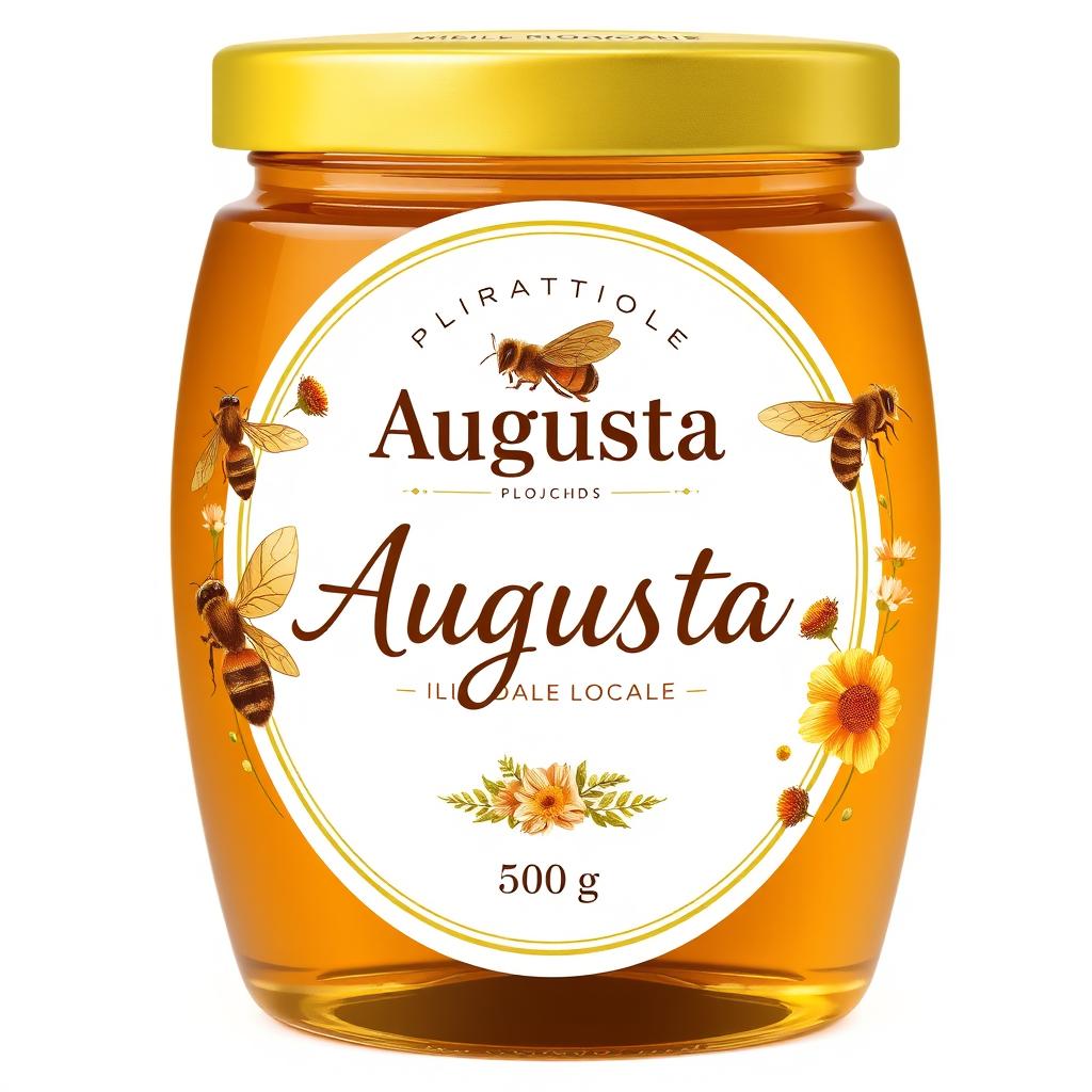 Elegant design for an organic honey label named 'Augusta'