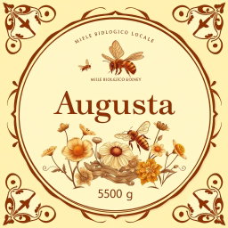 Elegant design for an organic honey label named 'Augusta'