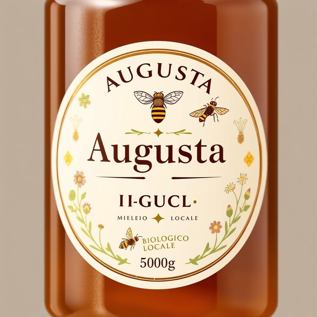An elegant label design for organic honey brand 'Augusta'