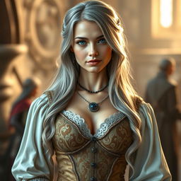 A stunningly beautiful cleric with a slender build and exceptionally large, tender push-upped breasts