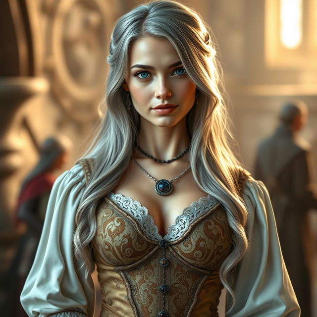 A stunningly beautiful cleric with a slender build and exceptionally large, tender push-upped breasts