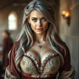 A stunningly beautiful cleric with a slender build and exceptionally large, tender push-upped breasts