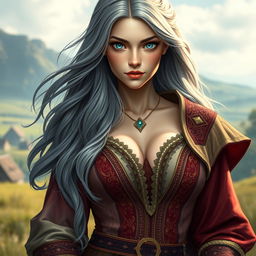 A stunningly beautiful cleric with a slender figure and large, well-defined push-up breasts