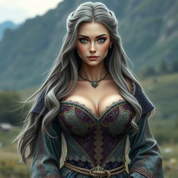 A stunningly beautiful cleric with a slender figure and large, well-defined push-up breasts