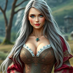 A stunningly beautiful cleric with a slender figure and large, well-defined push-up breasts