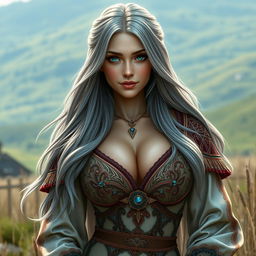 A stunningly beautiful cleric with a slender figure and large, well-defined push-up breasts