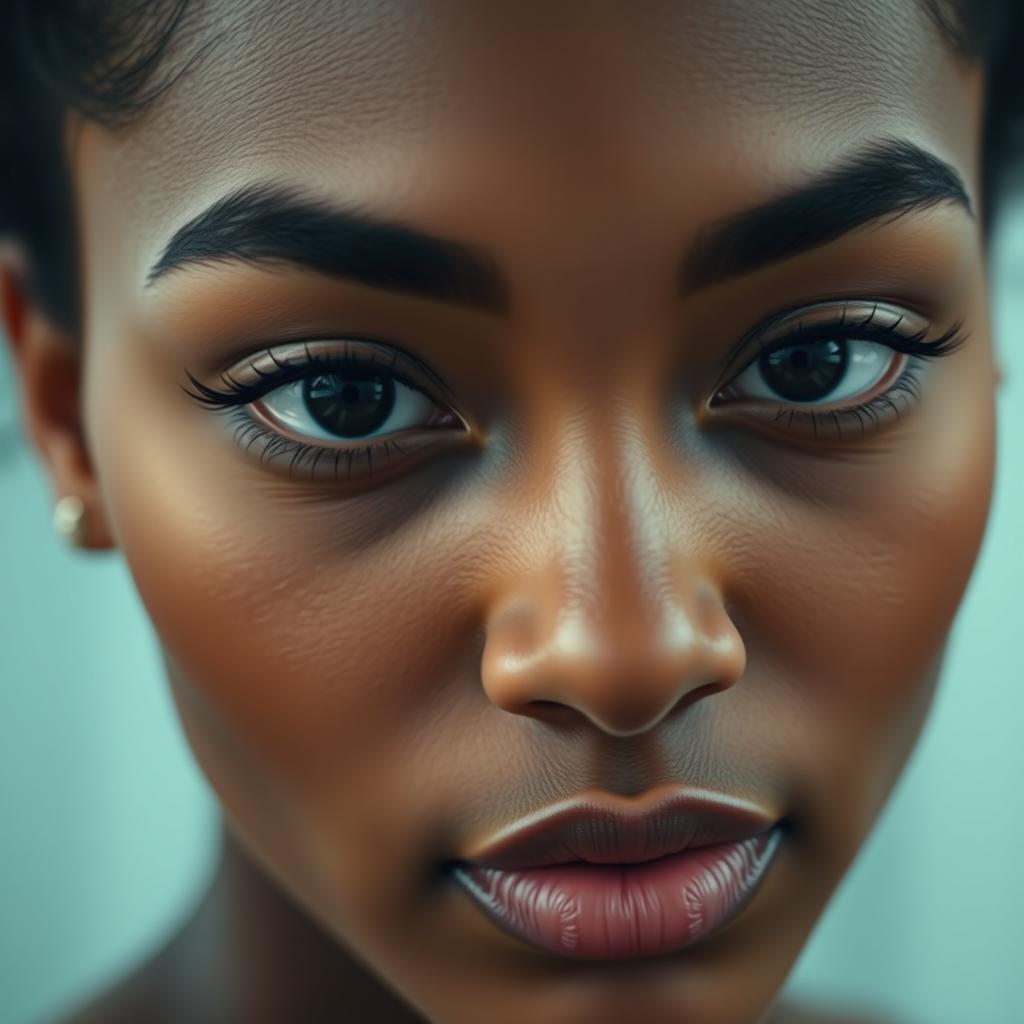 A close-up portrait of a person with a small, elegant black line tattooed under their eye