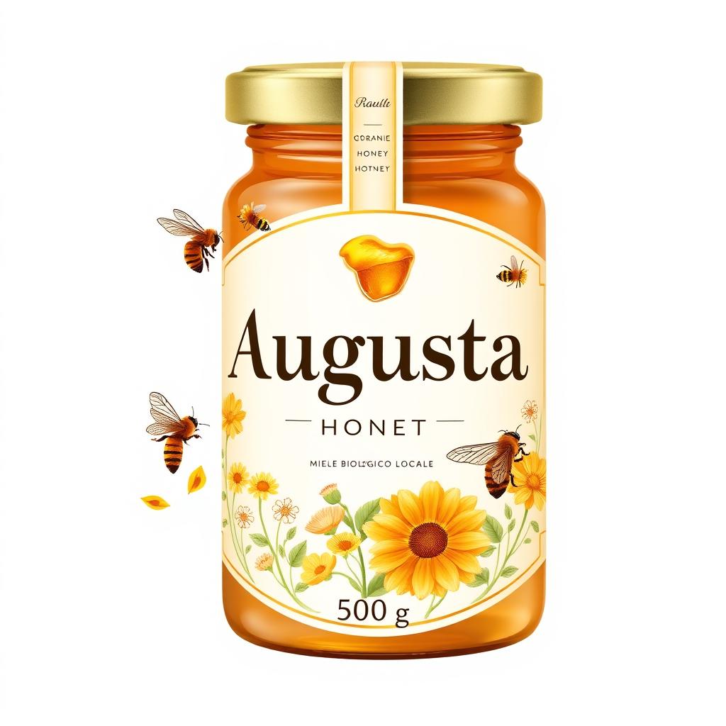 An elegant design for a label of organic honey named 'Augusta'