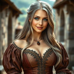 A beautiful, modest, and cute slender European mother, possessing very large, tender, push-upped breasts