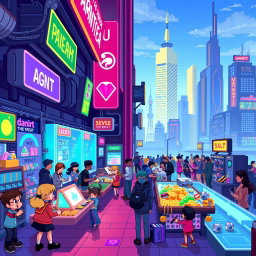 A vibrant pixel art scene depicting the theme of Project AGNT