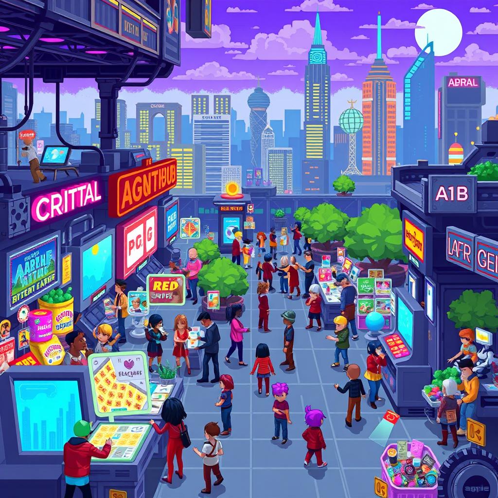 A vibrant pixel art scene depicting the theme of Project AGNT