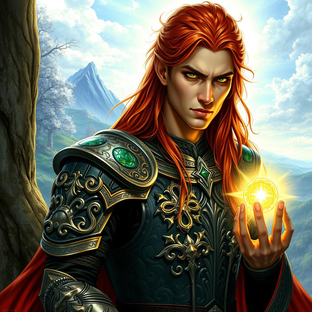 A stunning and detailed illustration of Fëanor, the legendary elven figure from J