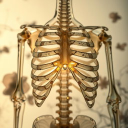 A striking artistic representation of a glass ribcage, showcasing intricate details and translucent textures