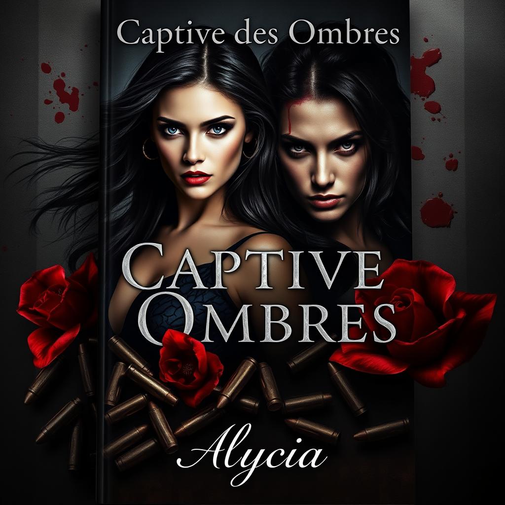 A dark romance book cover titled 'Captive des Ombres' in a subtle gray font, not too large, prominently displayed at the top