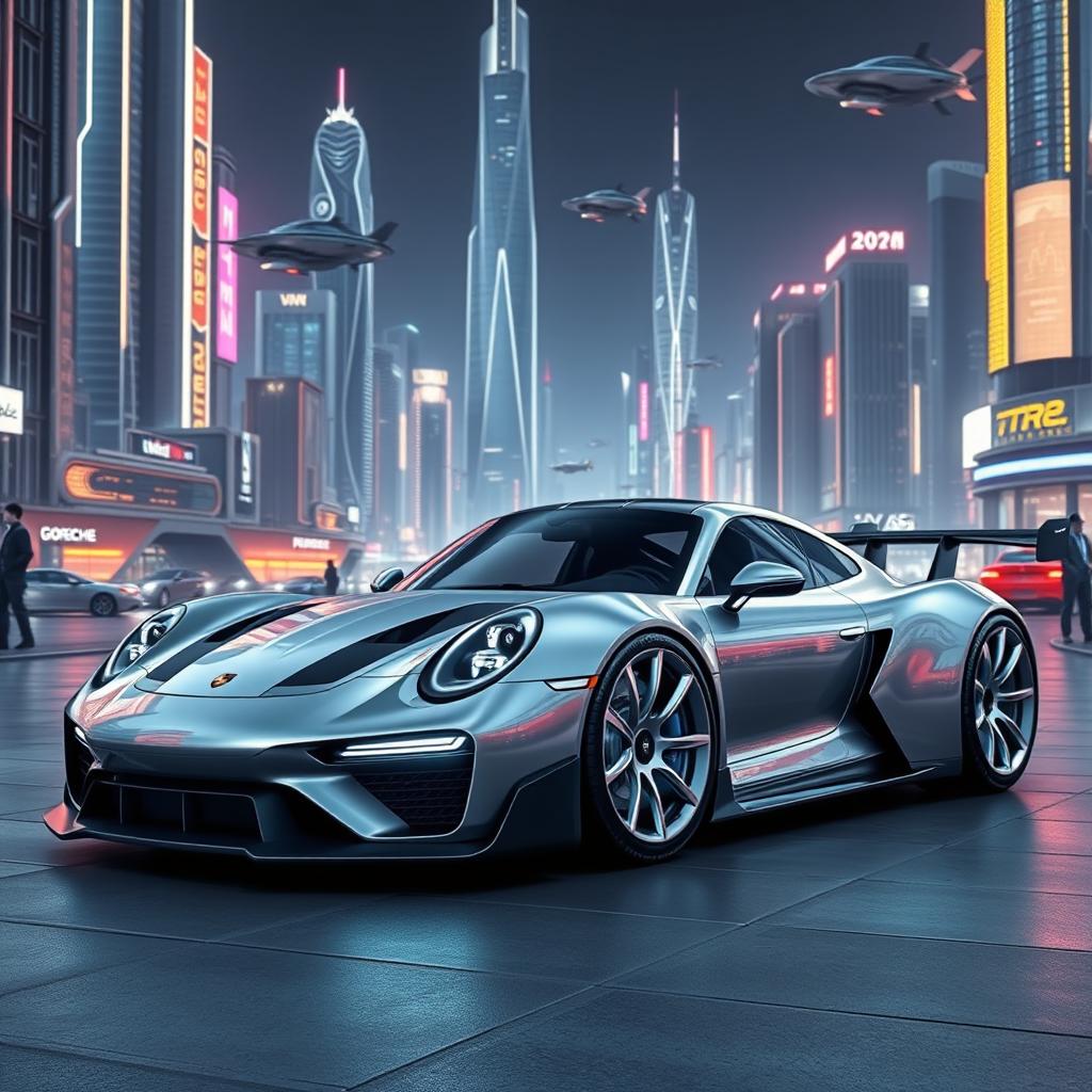 A futuristic Porsche GTR RS from the year 3001, displaying cutting-edge design and technology