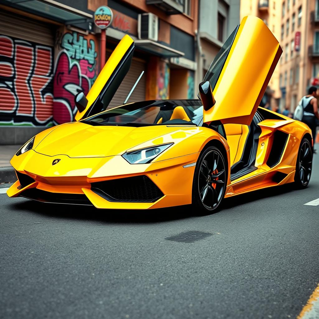 A vibrant and eye-catching Lamborghini represented in a unique artistic approach, priced at 20,000 euros