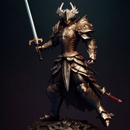 An anime style warrior equipped with ornate armor and holding a masterfully crafted sword, standing in a dynamic and dramatic pose.