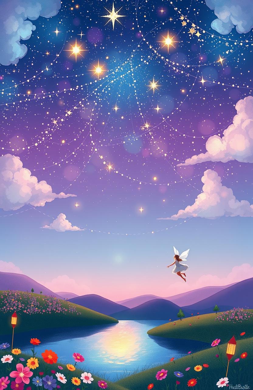 A dreamy, whimsical illustration inspired by the song 'Wishlove' by HustleBustle