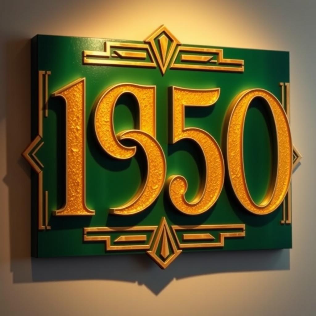 An elegant art deco style sign reading '1950' in bold, stylized typography similar to classic 1940s signage