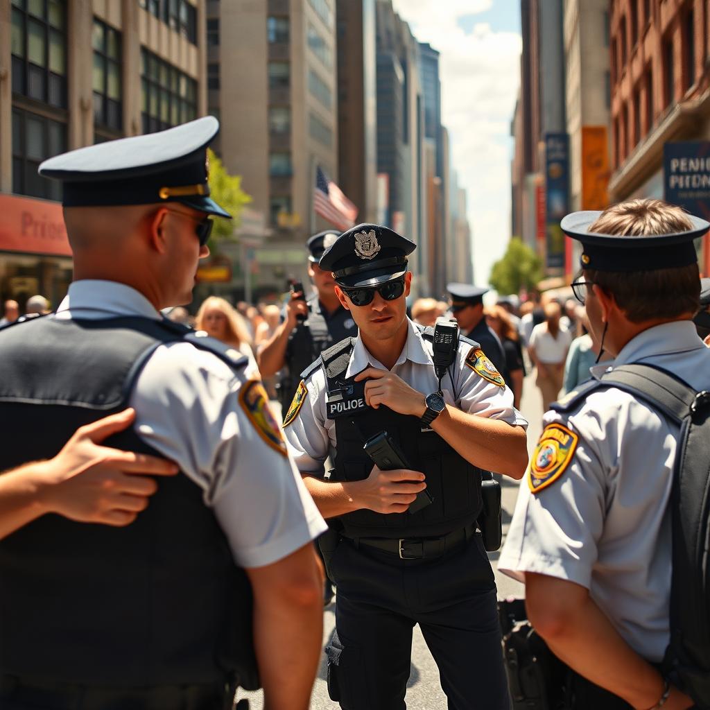 A scene depicting police officers actively searching the city