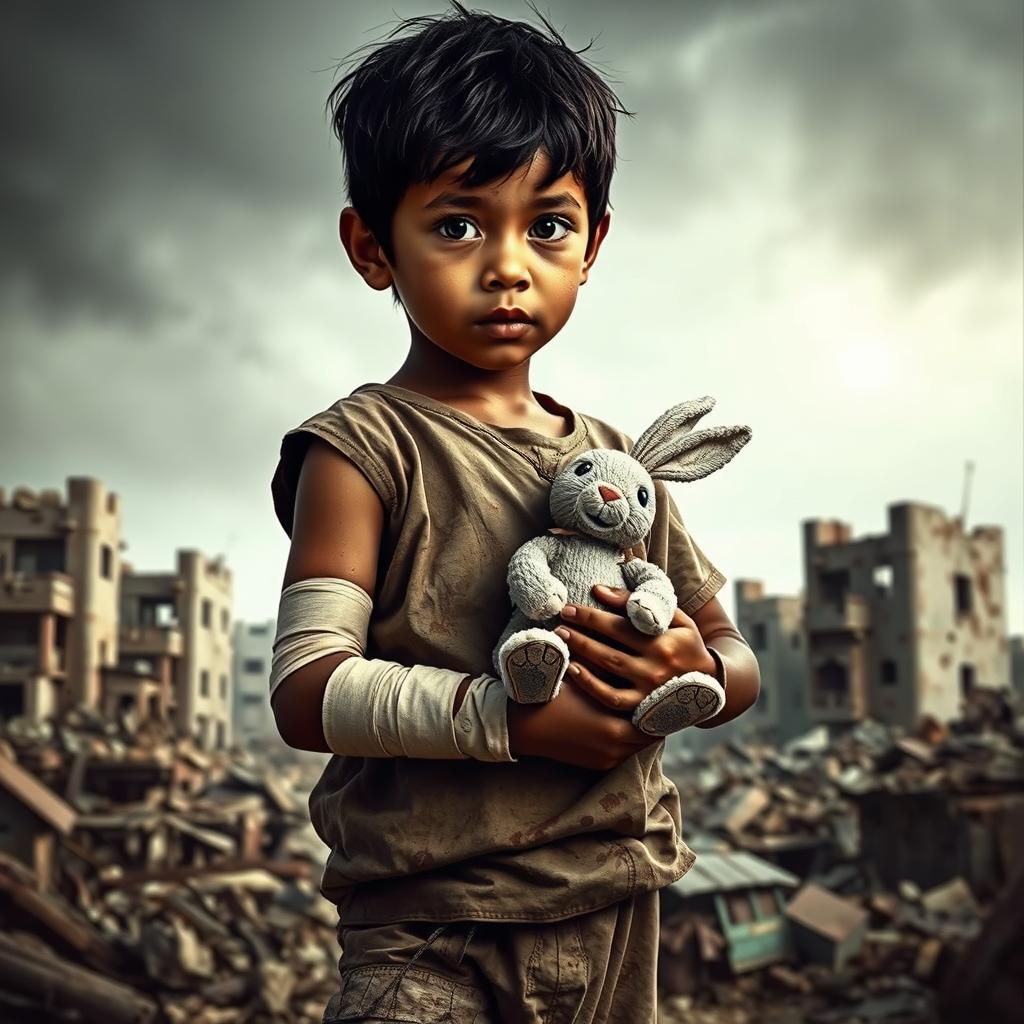 A striking poster depicting a young boy with wheatish skin and black hair