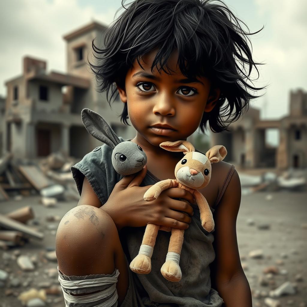 A poignant poster showcasing a young boy with wheatish skin and black hair