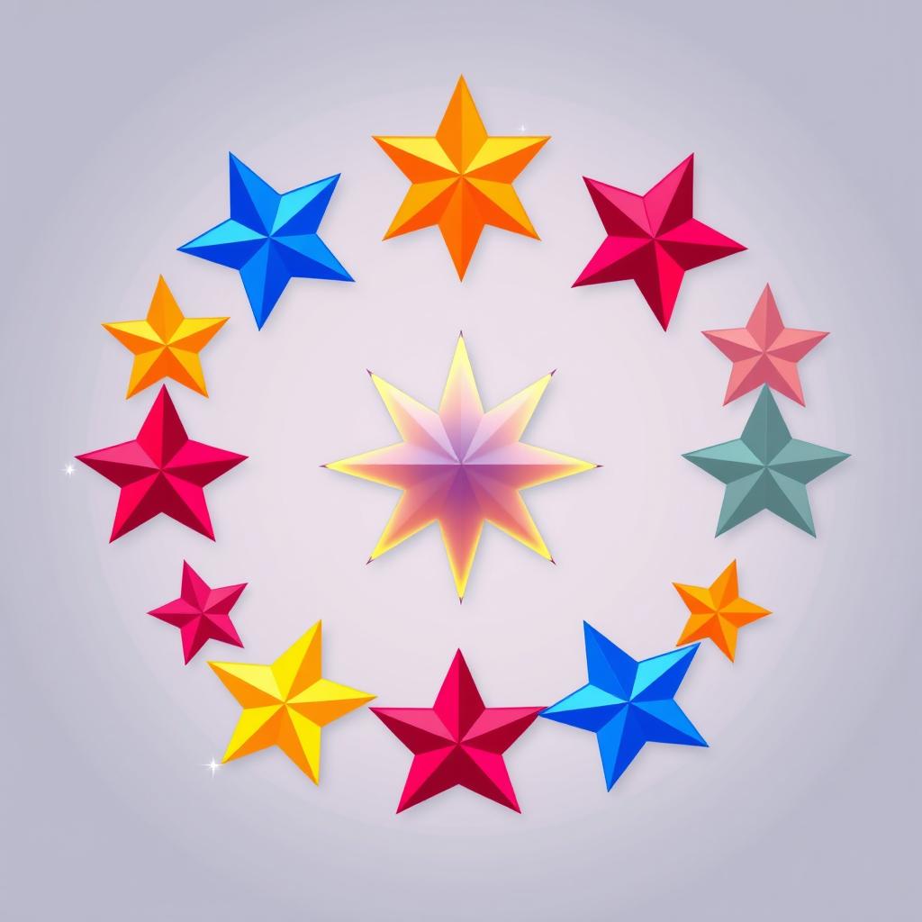 A beautifully designed logo surrounded by 12 vibrant stars