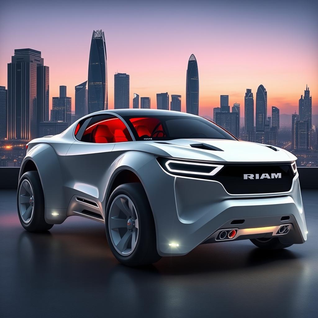 A futuristic vehicle that combines the design of the new 2025 RAM 3500 with elements inspired by the Star Trek Enterprise
