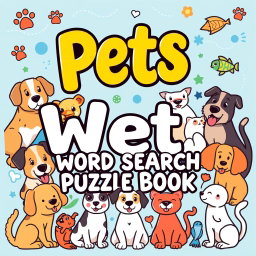 An engaging cover for a 'Pets Word Search Puzzle Book'