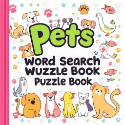 An engaging cover for a 'Pets Word Search Puzzle Book'