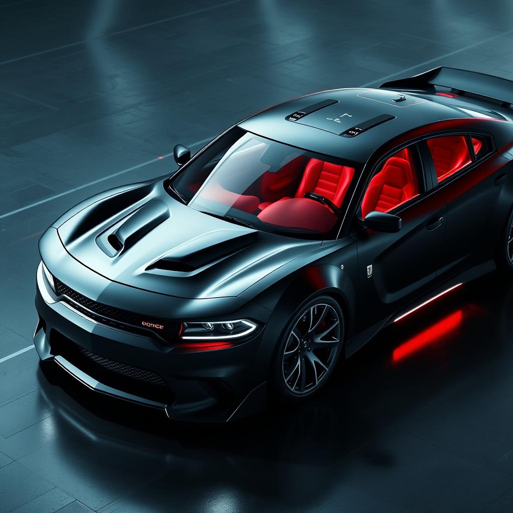 A futuristic military vehicle that blends the sleek design of the new Dodge Charger with elements of the Star Trek Enterprise