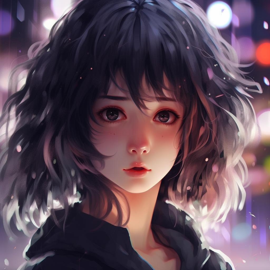 Generate an ultra-detailed, 32k resolution anime portrait in the style of Makoto Shinkai. It should showcase a beautiful color scheme ranging from dark tones to light specks, with a stunning bokeh effect to enhance its digital art appeal.