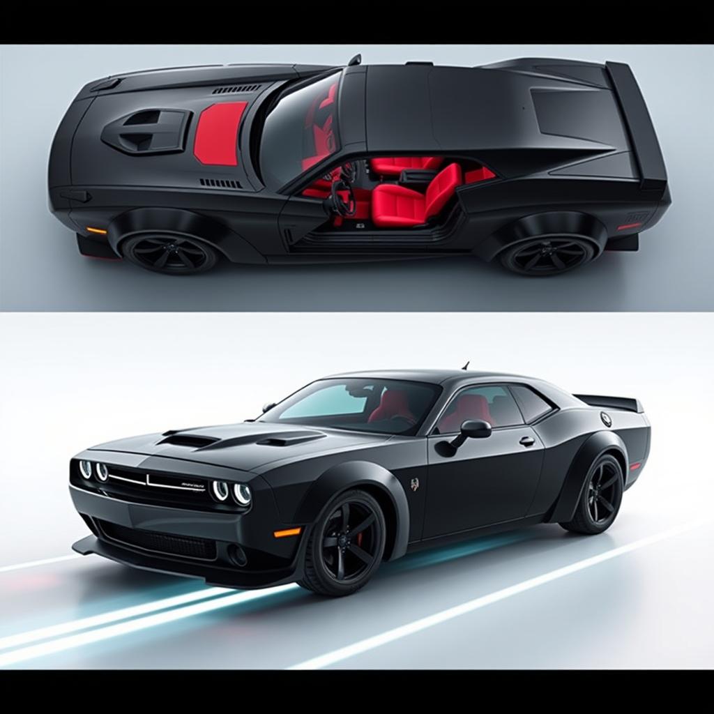A futuristic military vehicle that seamlessly blends the design of the new Dodge Challenger with the iconic elements of the Star Trek Enterprise