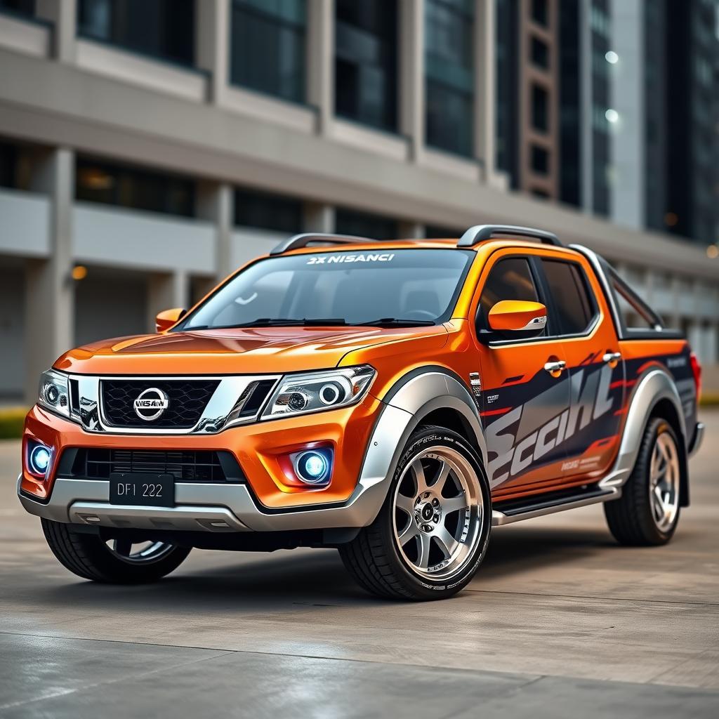 A modern and sporty Nissan D22 2012 utility pickup truck with a 4-cylinder engine, showcasing various enhancements for a contemporary and athletic appearance
