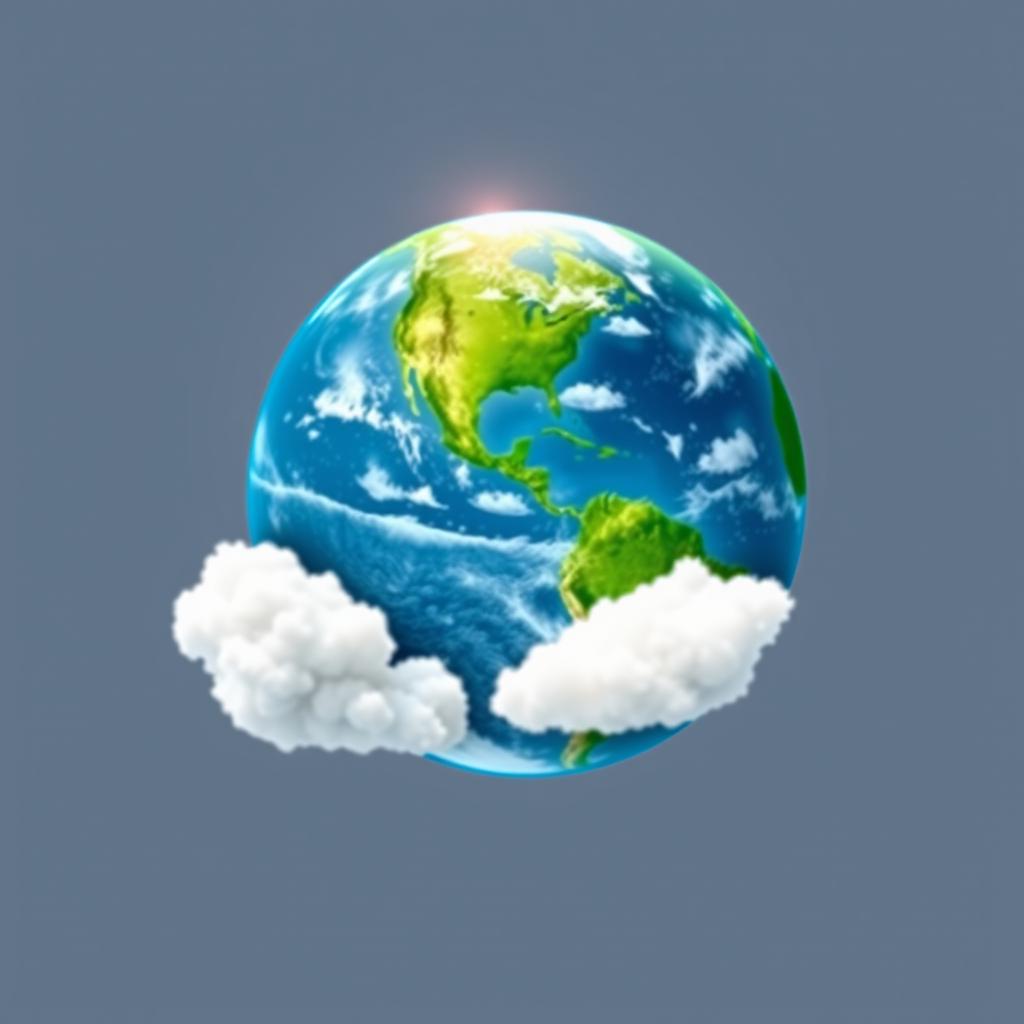 A beautiful, simple design depicting a clean and pristine Earth, showcasing lush green landscapes, clear blue oceans, and vibrant ecosystems
