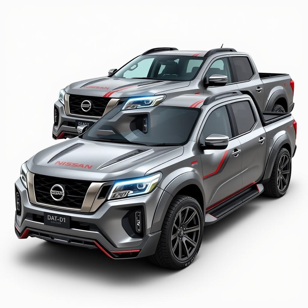 A modified Nissan D21 pickup truck with a modern appearance, showcasing a stylish custom body kit, a sleek and aggressive front grille, and bold LED headlights